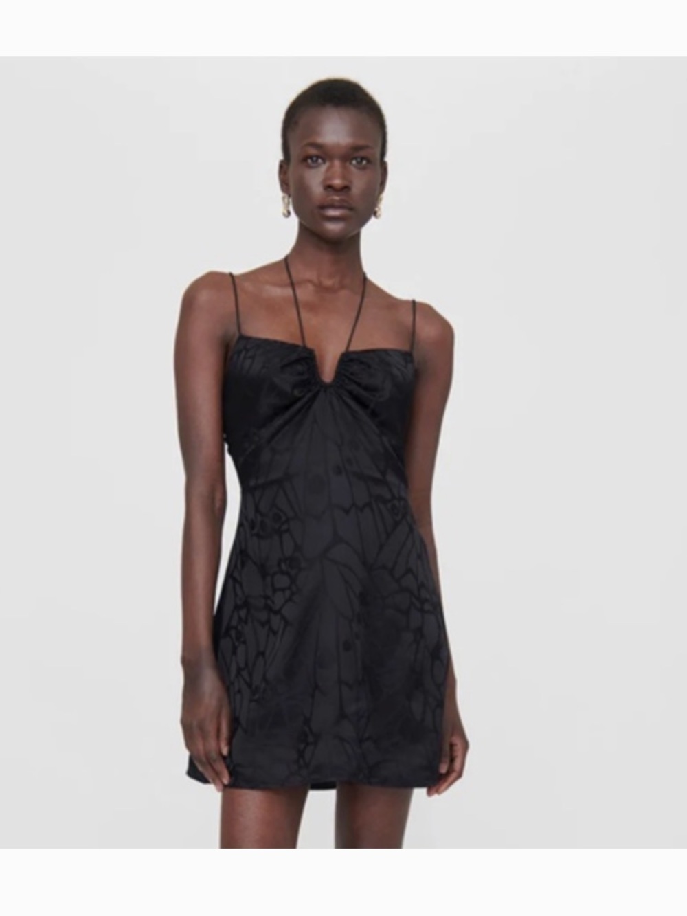 Anine Bing Black Floral-Jacquard Slip Mini Dress